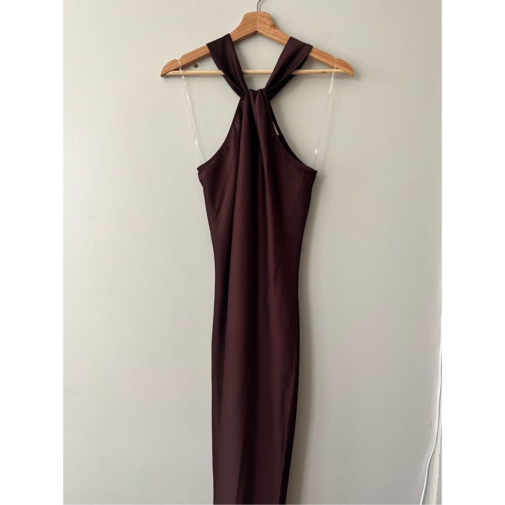 Brown satin slip dress